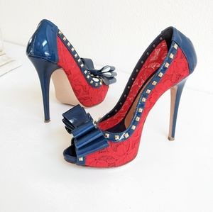 Gianmarco Lorenzi Bow Lace Peep Ties 6.5 Eu 37 Retro Style